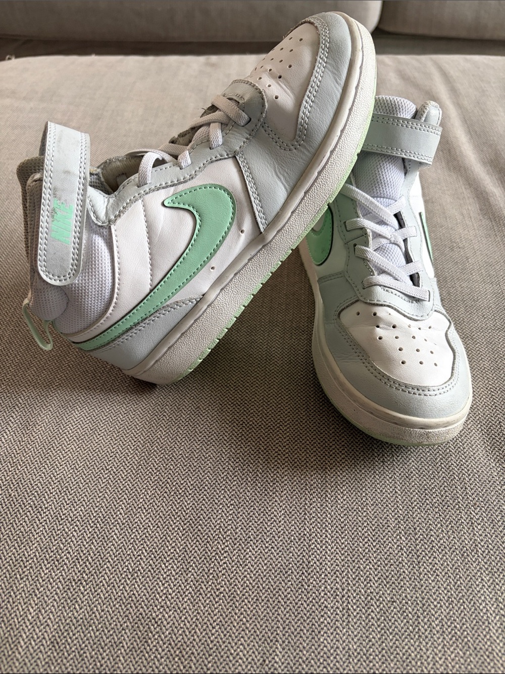 Nike Girls High-Top Sneakers in White Mint and Gray